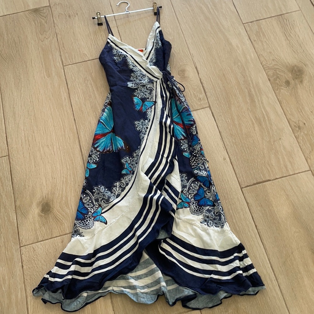 FARM Rio Navy Blue & Teal Butterfly Maxi Dress